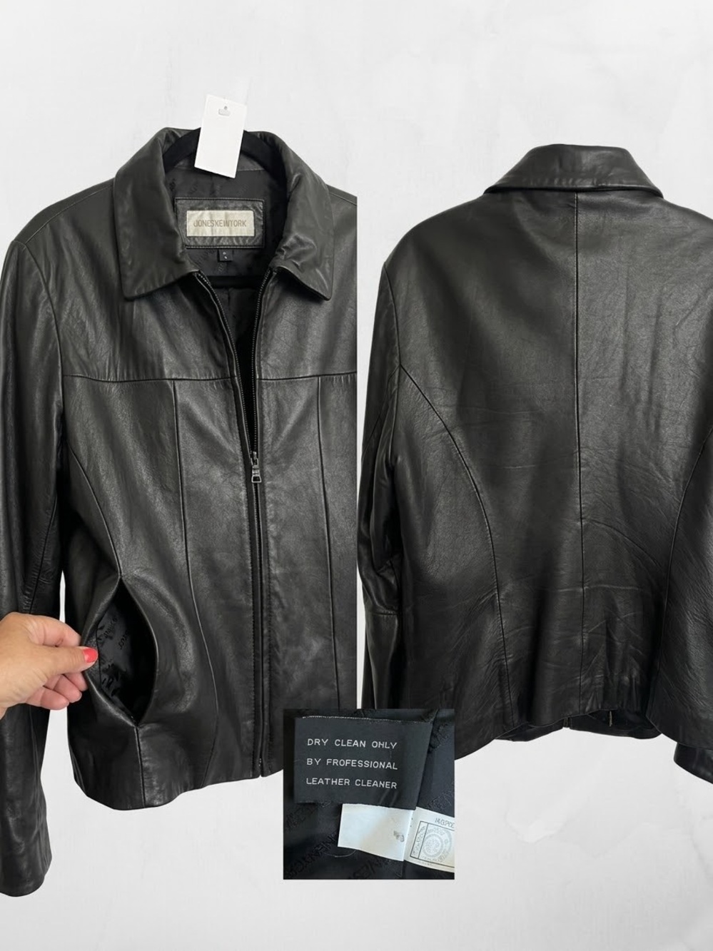 Jones New York Black Leather Zip Jacket Y2K 90
